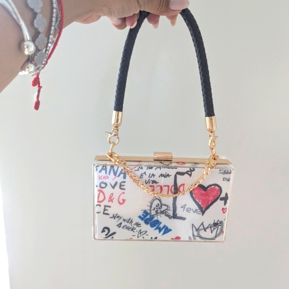 Upcycled DG Graffiti Print ❤️ Dustbag Acrylic Novelty Clutch